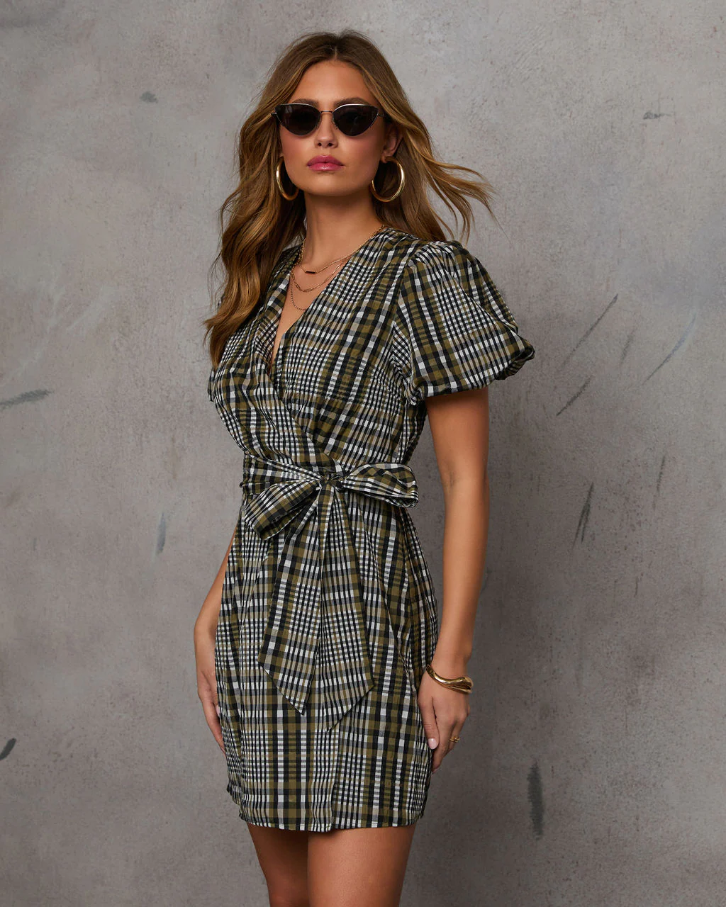 Everleigh Plaid Waist Tie Mini Dress - Image 3