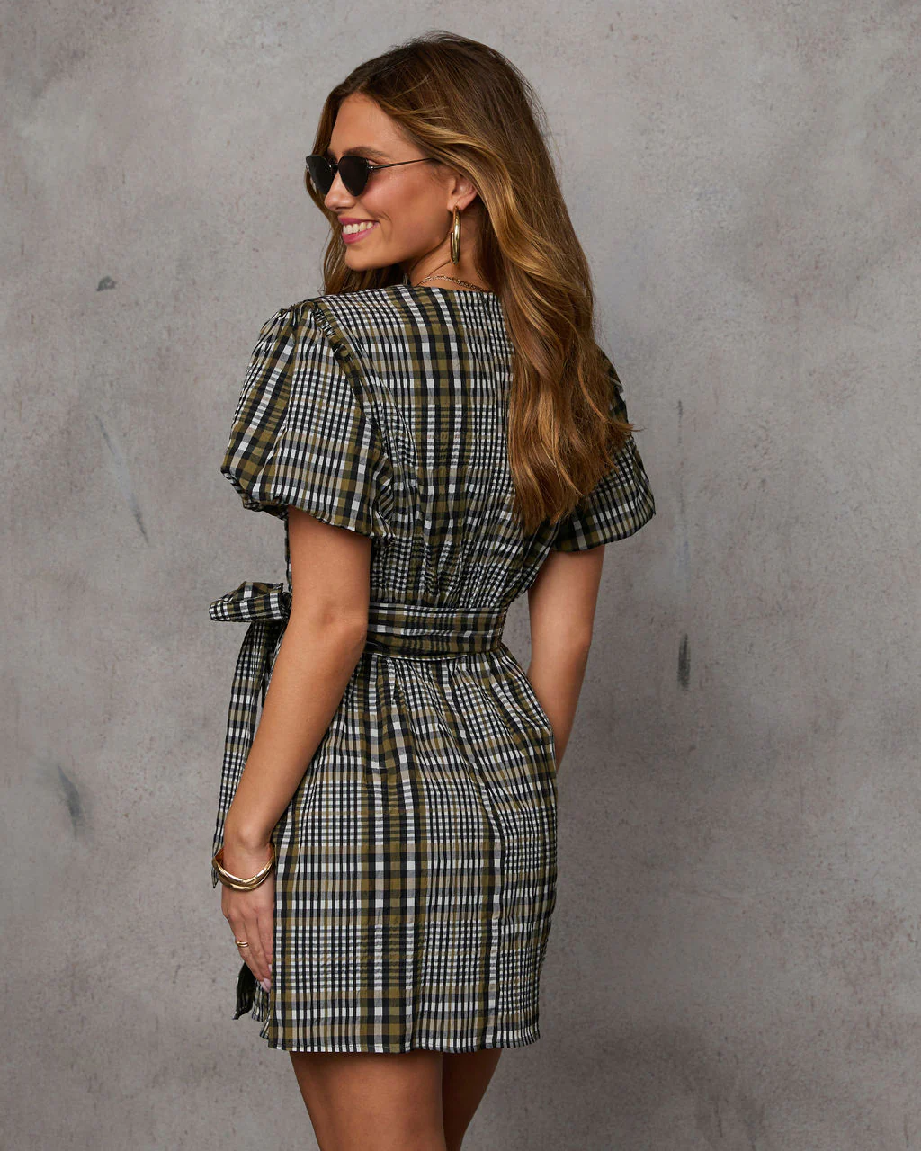 Everleigh Plaid Waist Tie Mini Dress - Image 4