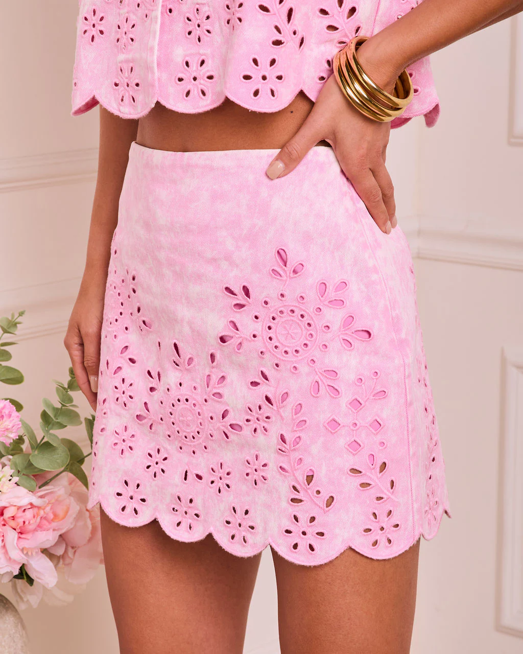Faded Archive Eyelet Twill Mini Skirt - Image 3