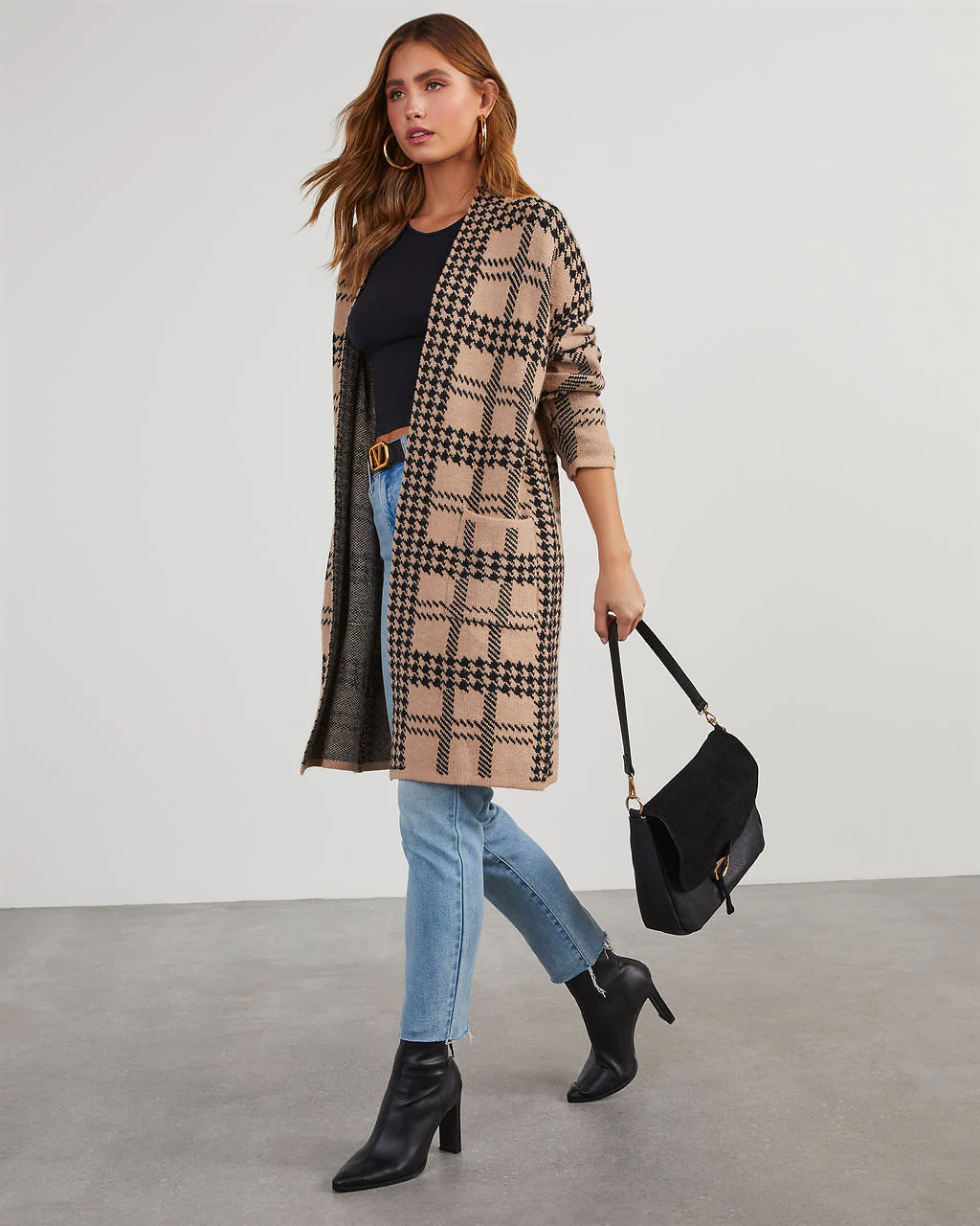 Fair And Square Plaid Pocketed Cardigan - Image 3