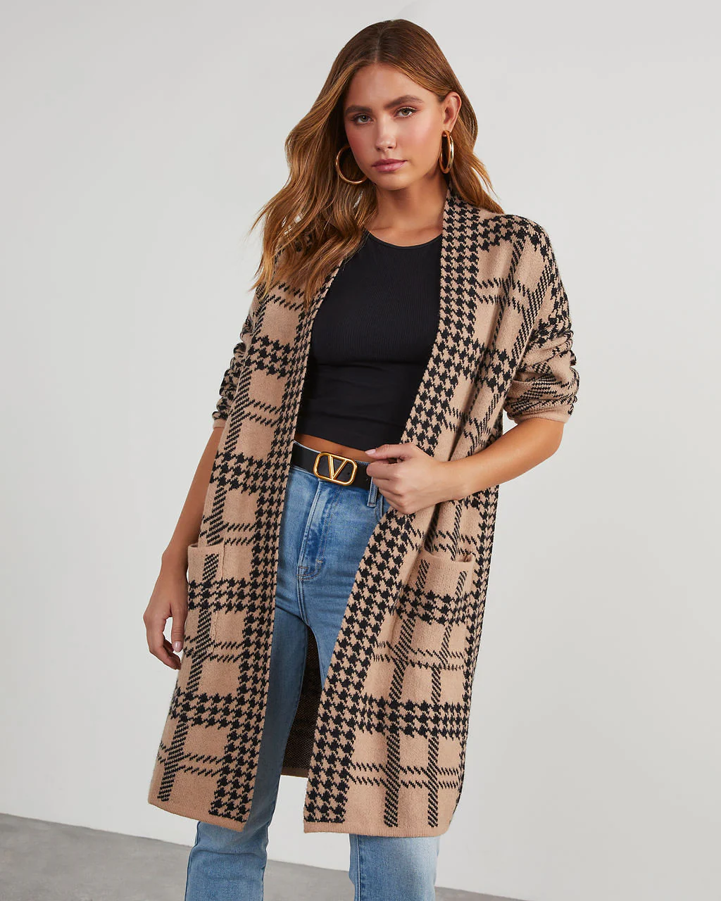 Fair And Square Plaid Pocketed Cardigan - Image 6