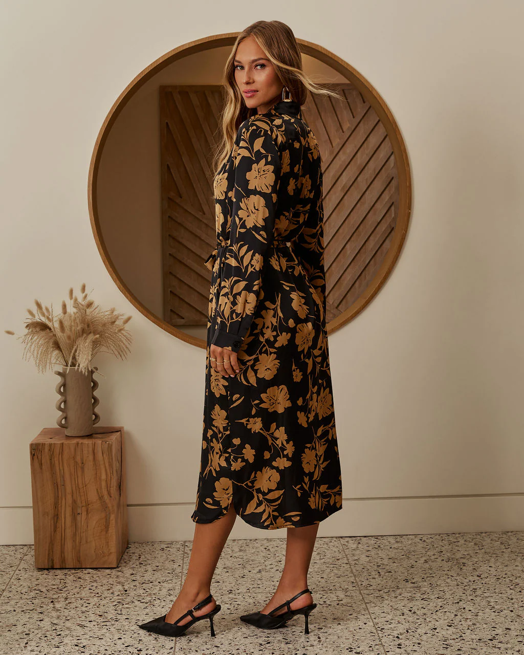 Fall Gardens Floral Satin Midi Dress - Image 10