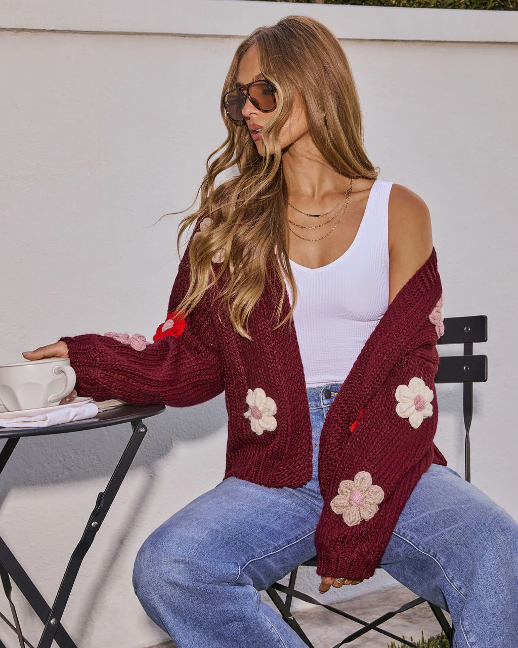 Fallen Daisy Oversized Knit Cardigan - Image 3