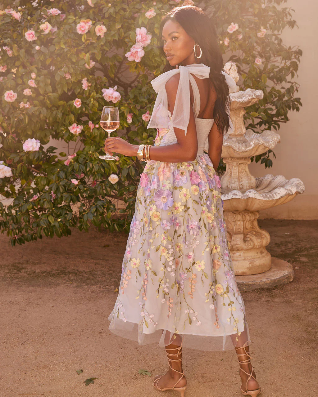 Falling Petals Floral Applique Midi Dress - Image 4