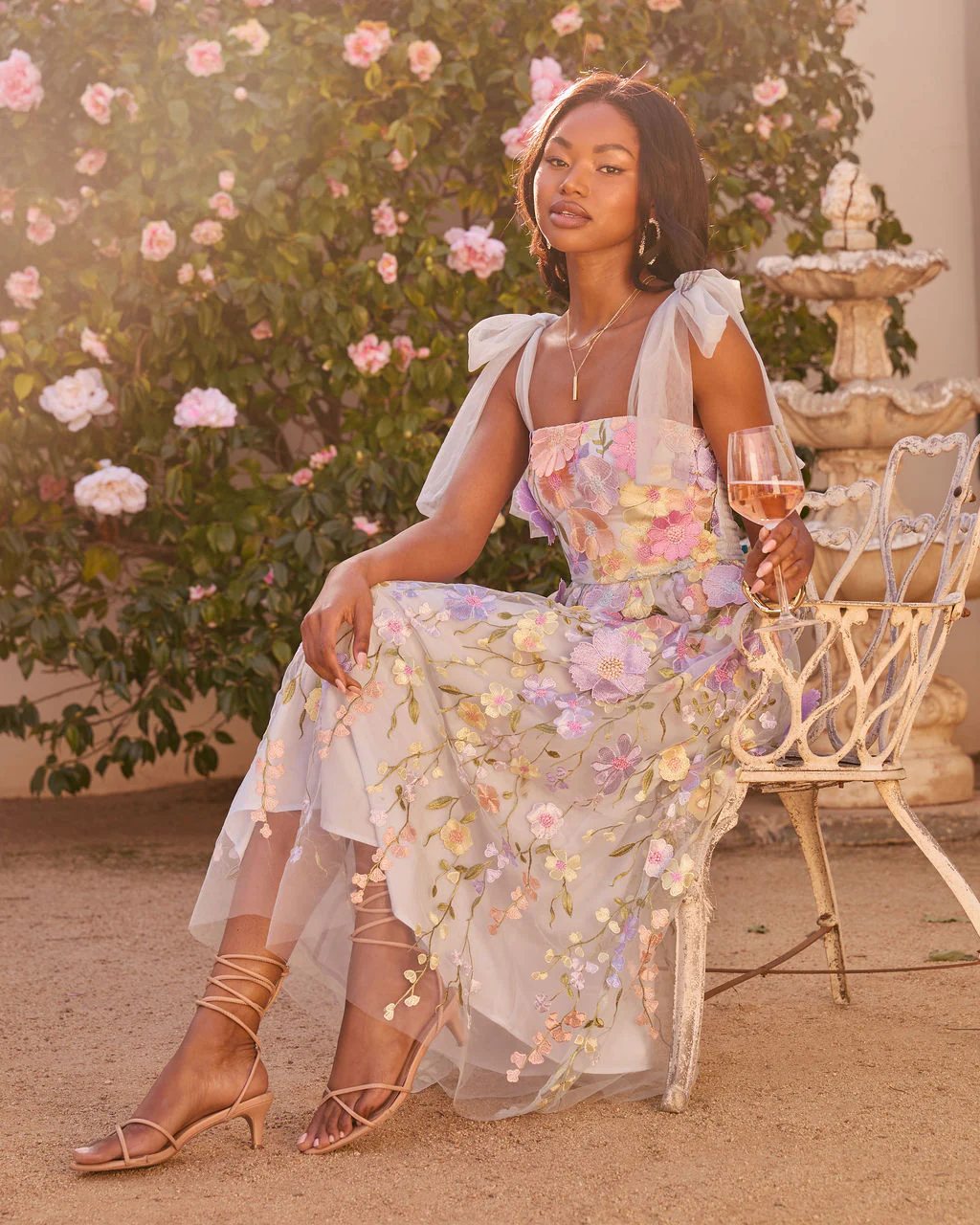 Falling Petals Floral Applique Midi Dress - Image 6