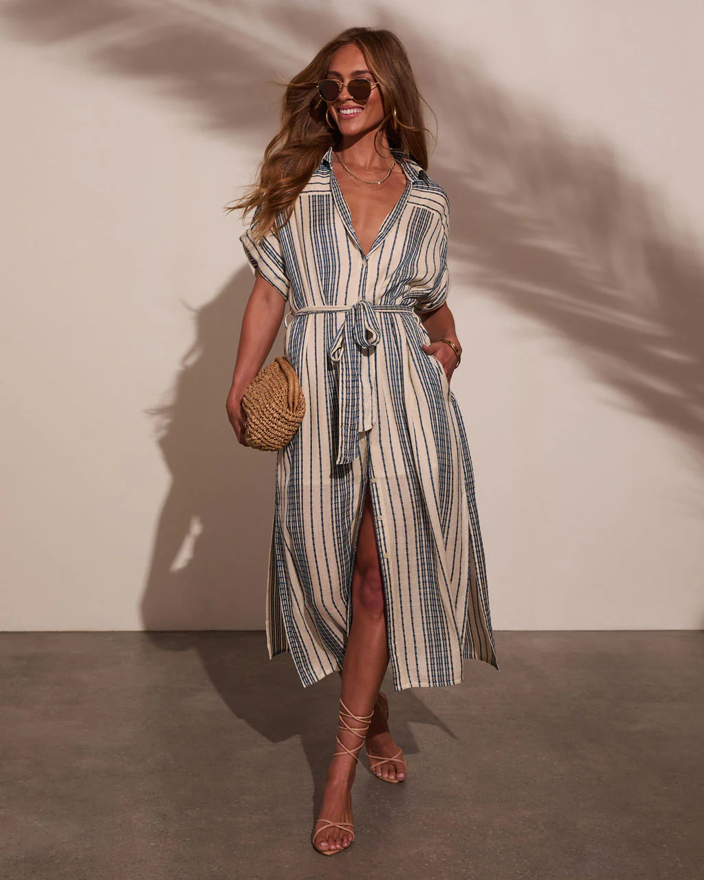 Falling Sun Striped Midi Shirt Dress - Image 5