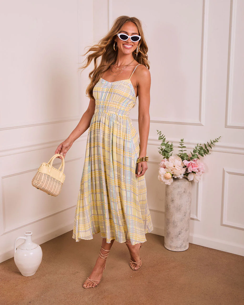 Misty Aura Plaid Midi Dress - Image 3
