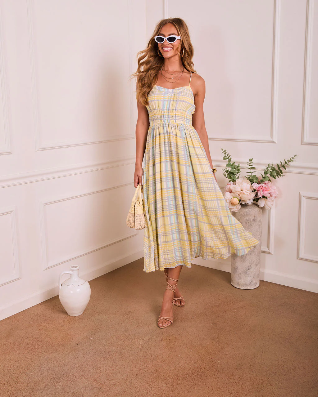 Misty Aura Plaid Midi Dress - Image 5