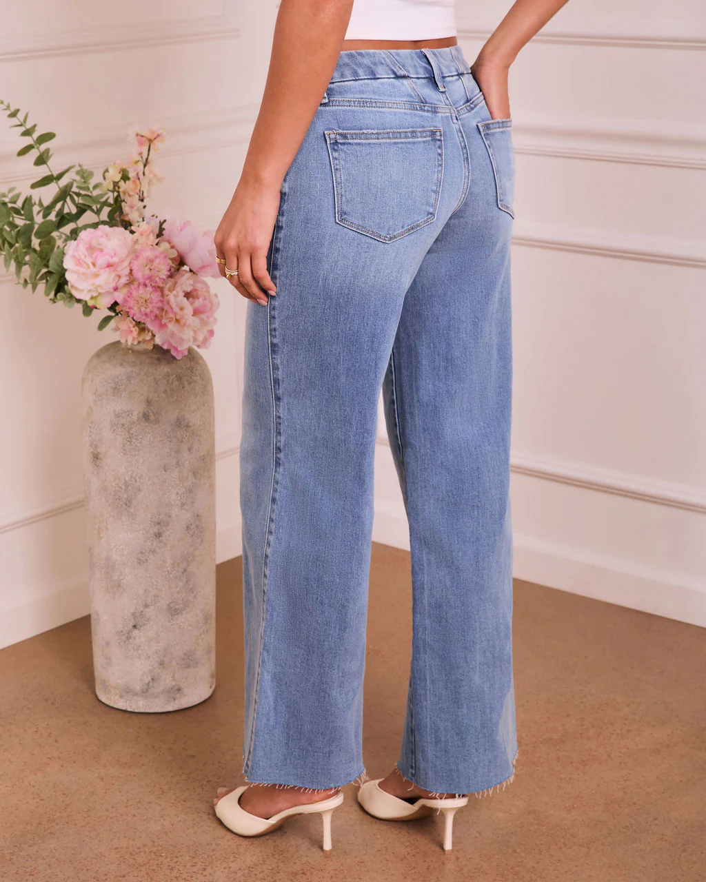 Feldah Stretch Mid Rise Wide Leg Jeans - Image 4