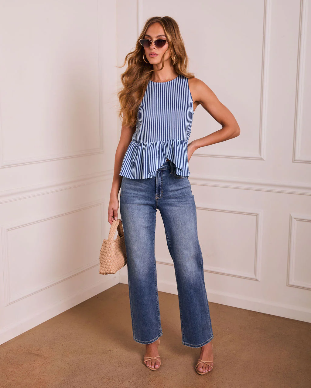 Feminine Frame Striped Peplum Top - Image 2