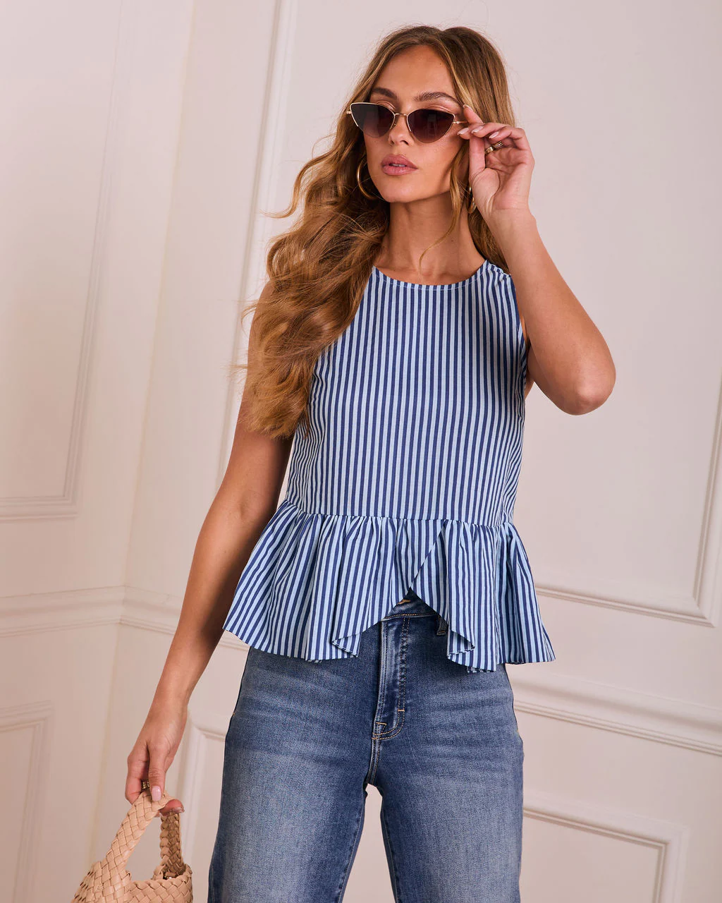 Feminine Frame Striped Peplum Top - Image 5