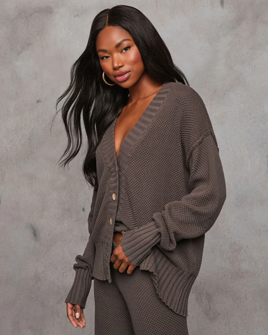 Find The Calm Front Button Textured Knit Cardigan - Image 3