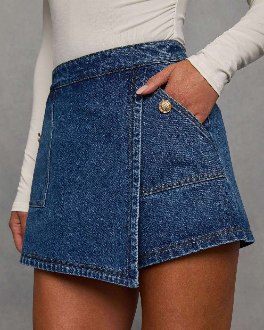 Fiona Denim Mini Skort - Image 3