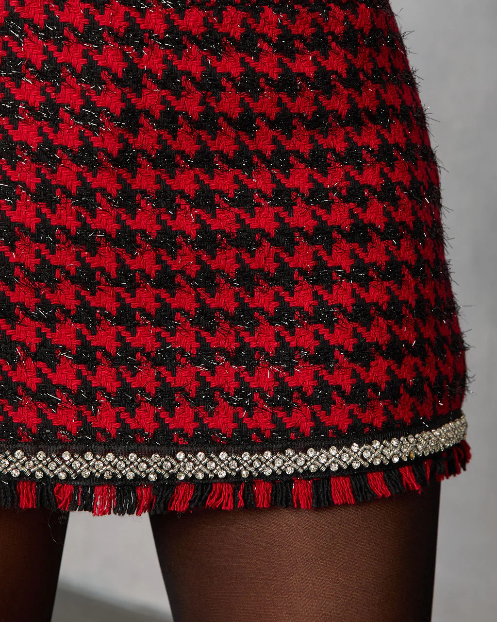 Fionne Frayed Rhinestone Trim Plaid Mini Skort - Image 6