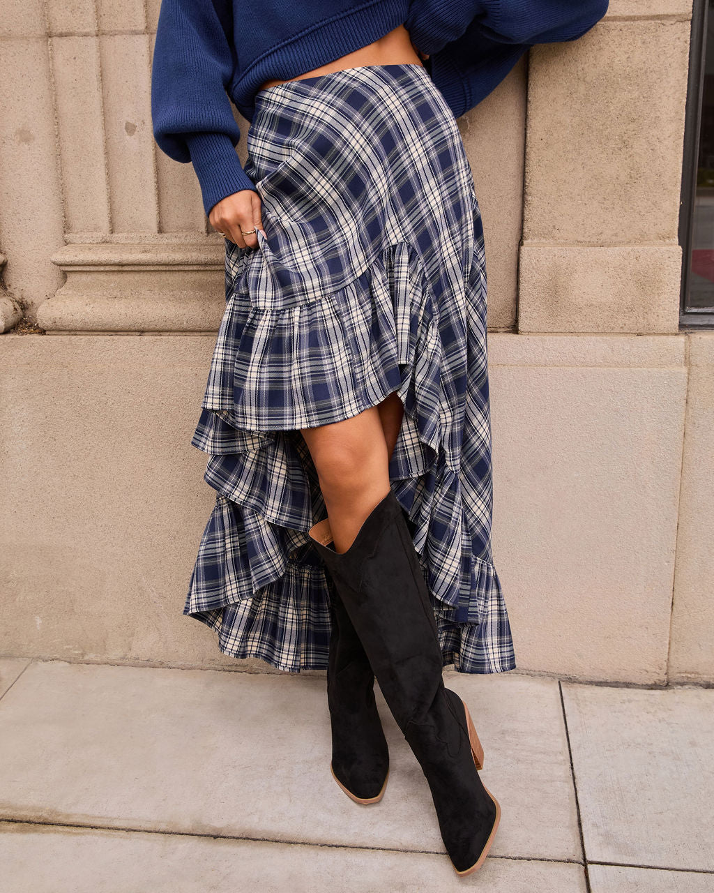 Fiorah Plaid High Low Midi Skirt - Image 2