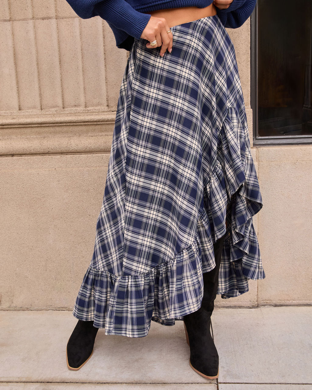 Fiorah Plaid High Low Midi Skirt - Image 5