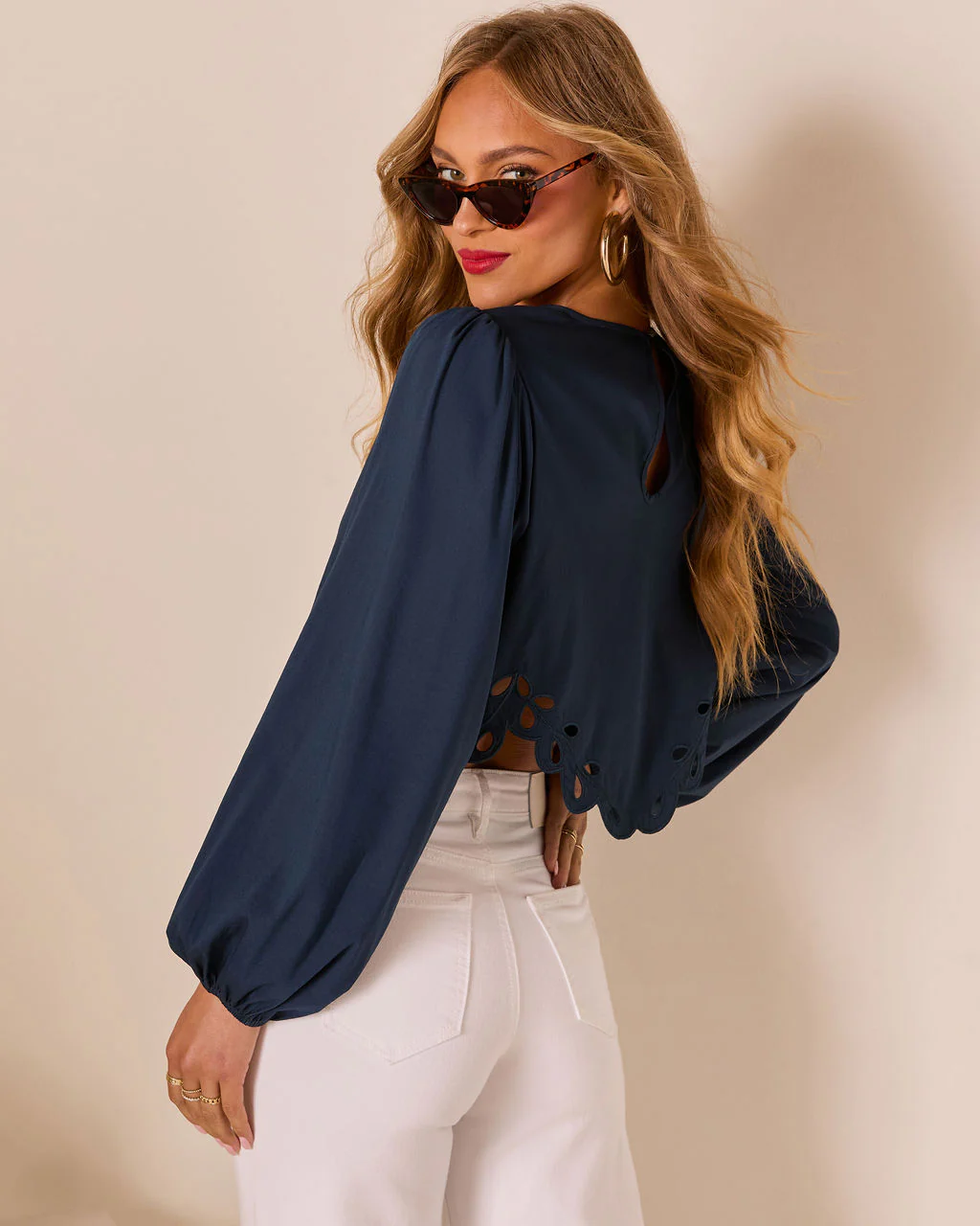 First Date Cropped Eyelet Hem Top - Image 10
