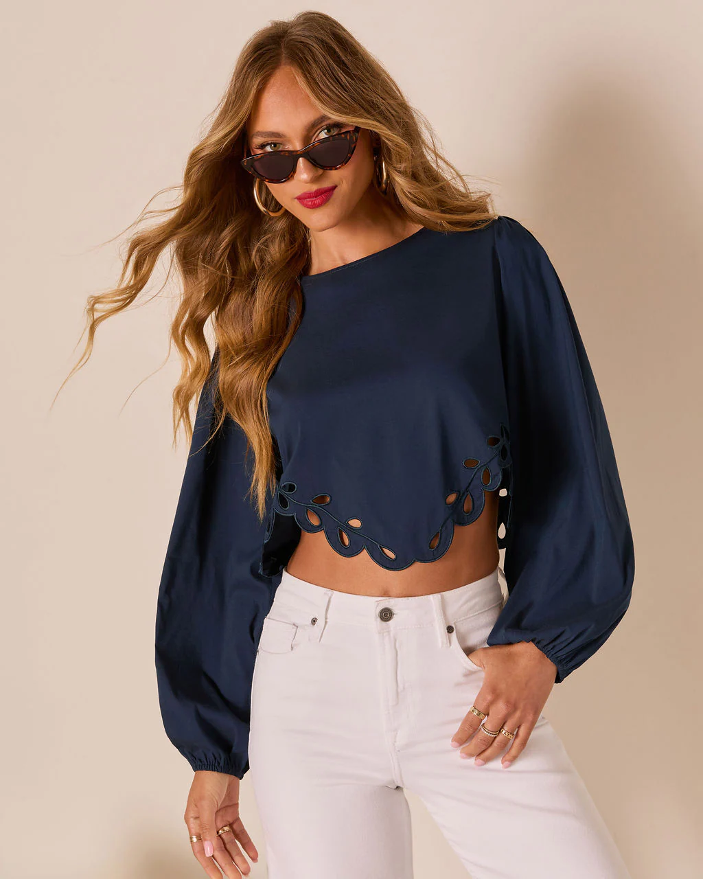 First Date Cropped Eyelet Hem Top - Image 7