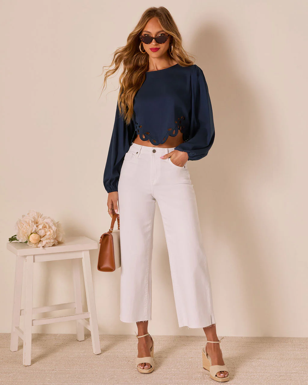 First Date Cropped Eyelet Hem Top - Image 8