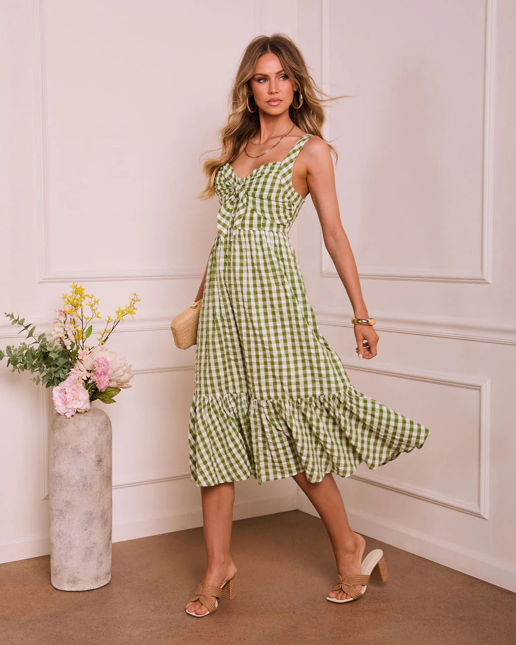 Serene Renewal Gingham Midi Dress - Image 3