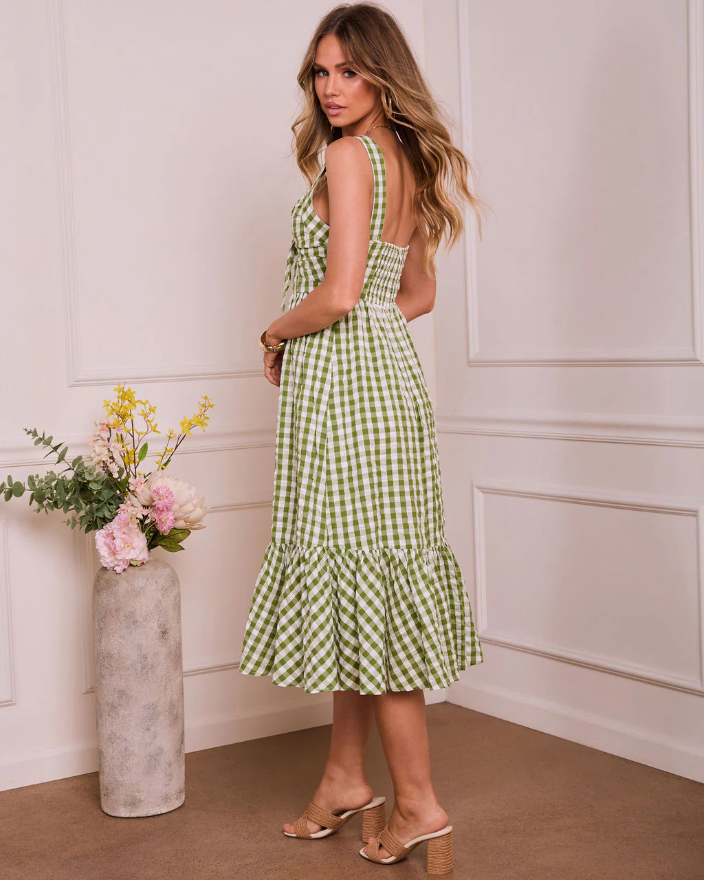 Serene Renewal Gingham Midi Dress - Image 4