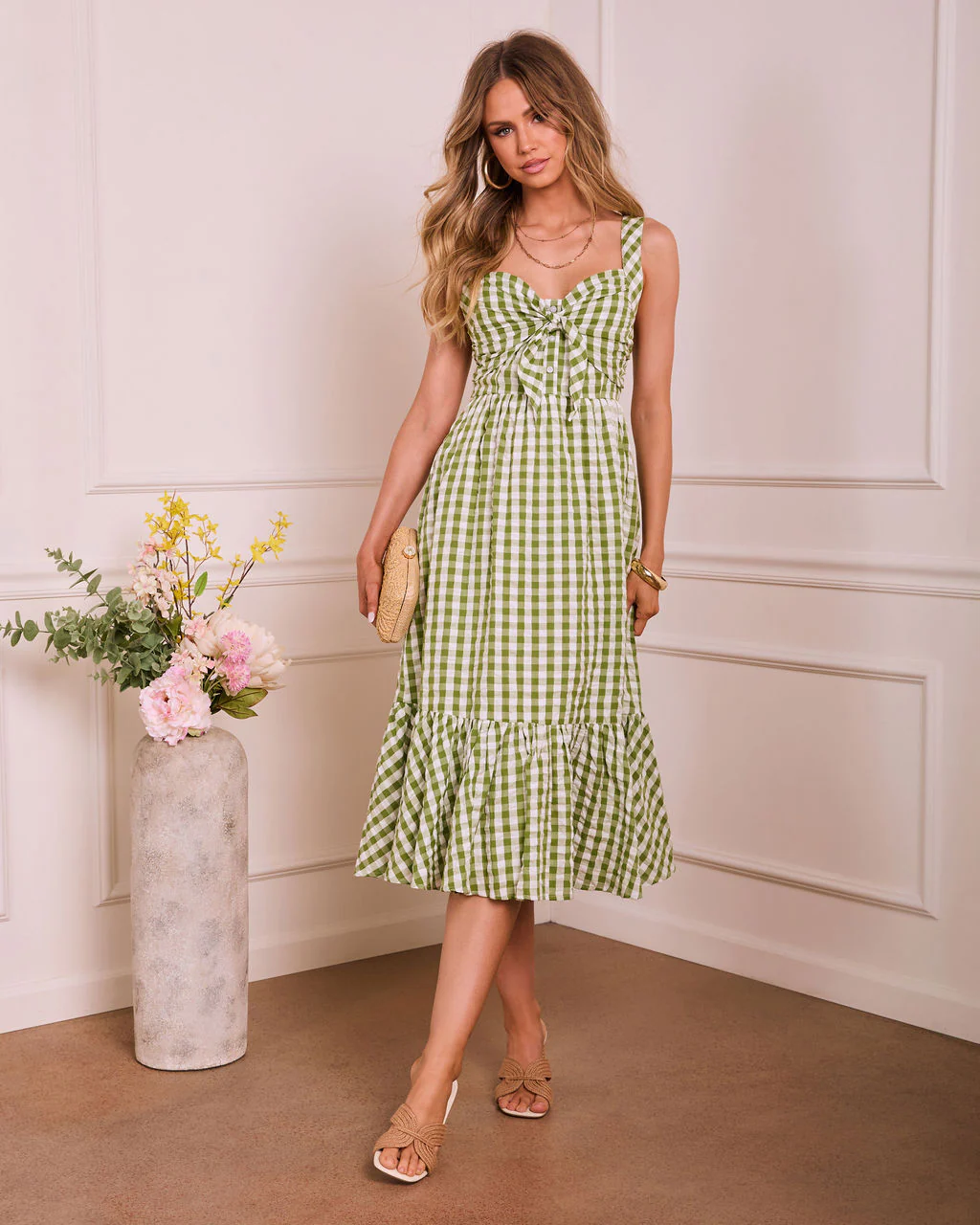 Serene Renewal Gingham Midi Dress - Image 5