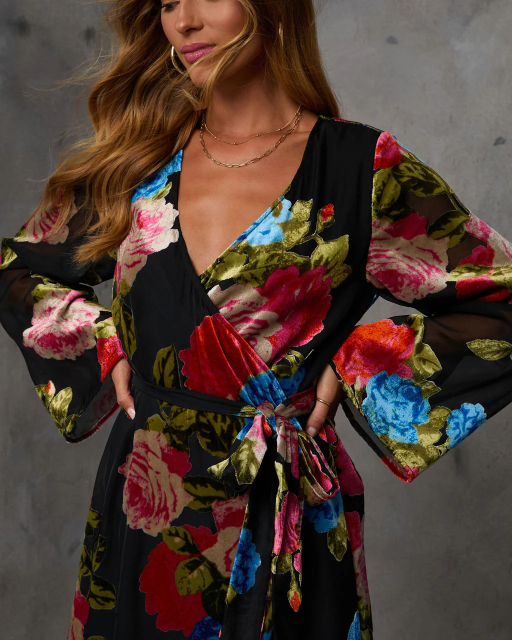 Floral Trail Velvet Burnout Wrap Mini Dress - Image 5