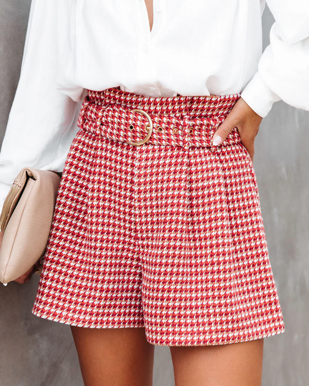 For The Record Houndstooth Belted Shorts - Image 9