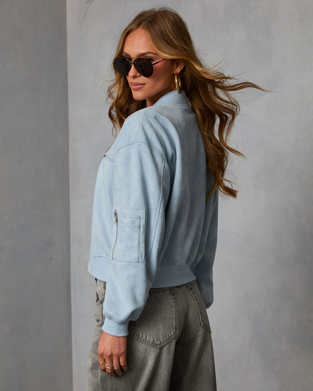 Forward Motion Faux Suede Bomber Jacket - Image 4