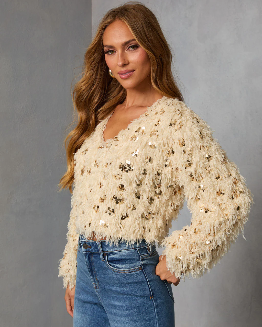 Francia Shaggy Metallic Sequin Sweater - Image 3