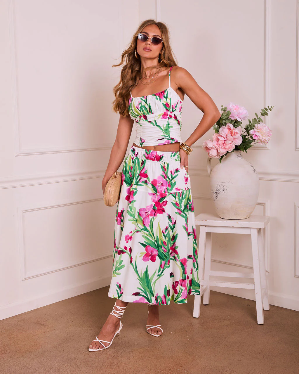 Fresh Gardenia Floral Midi Skirt - Image 2
