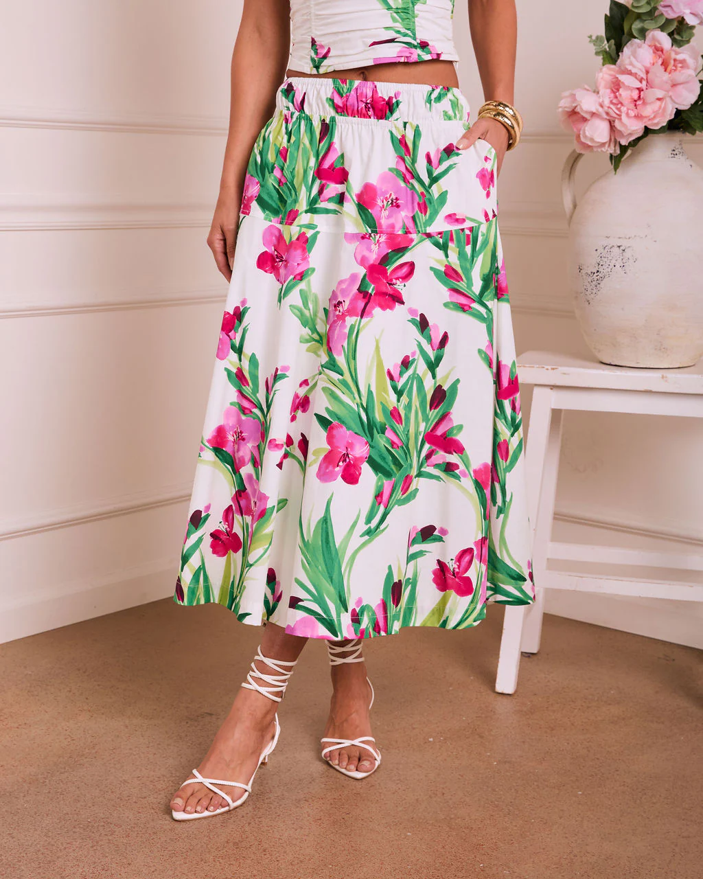 Fresh Gardenia Floral Midi Skirt - Image 3
