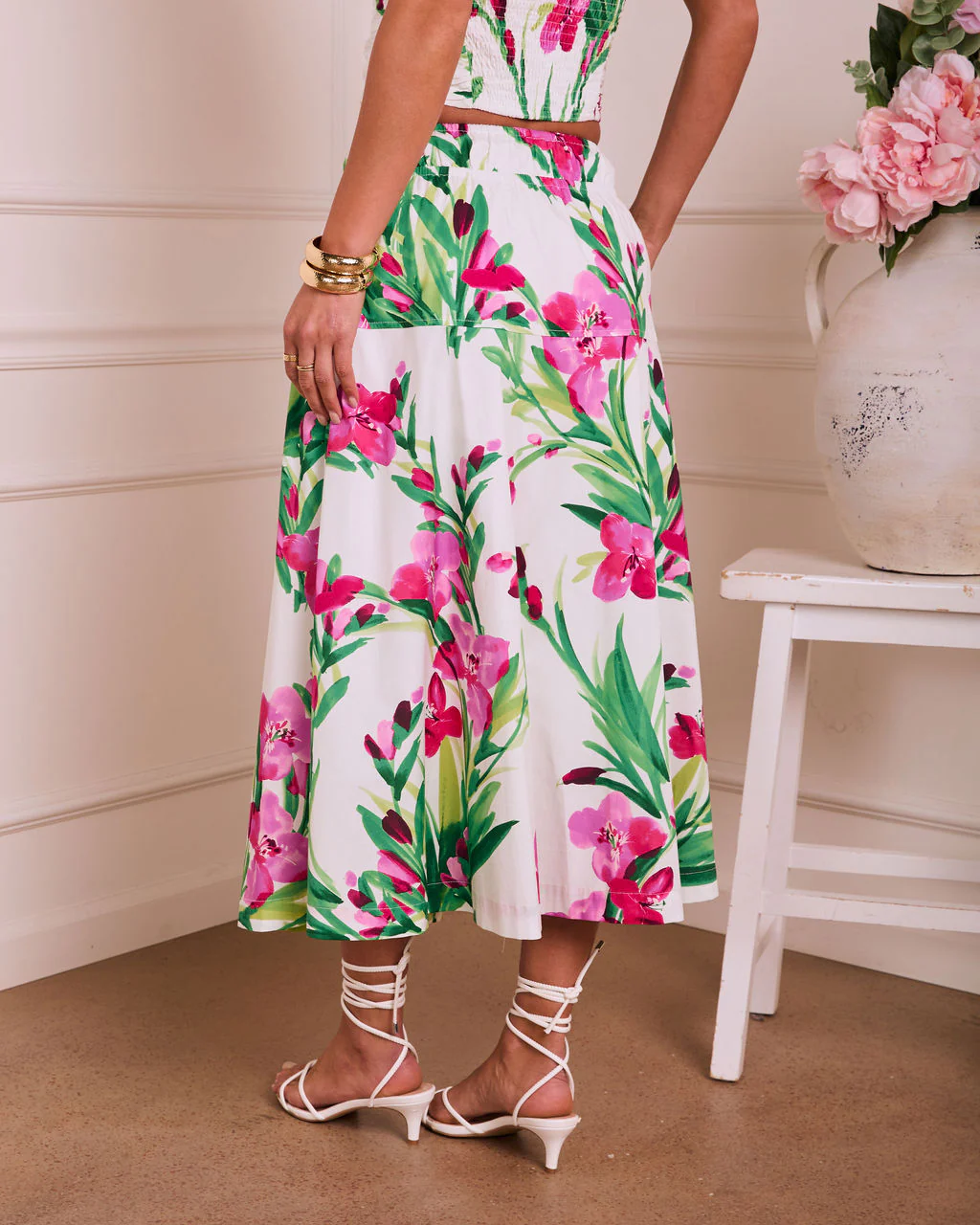 Fresh Gardenia Floral Midi Skirt - Image 4