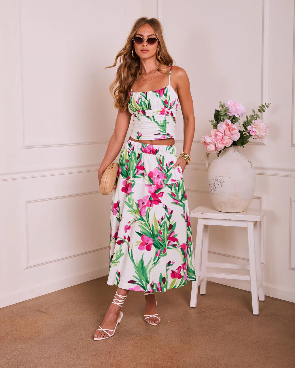 Fresh Gardenia Floral Midi Skirt - Image 5