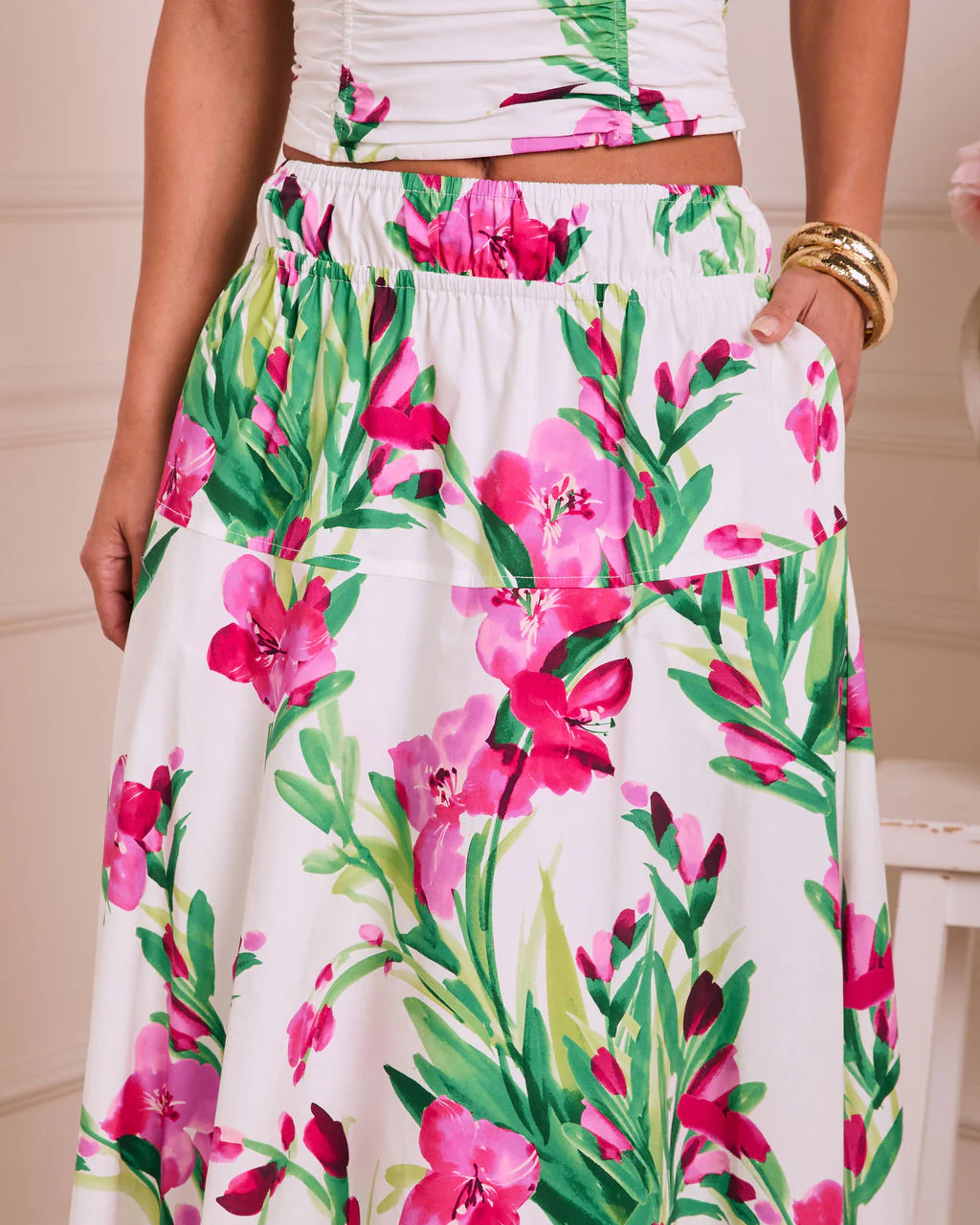Fresh Gardenia Floral Midi Skirt - Image 6