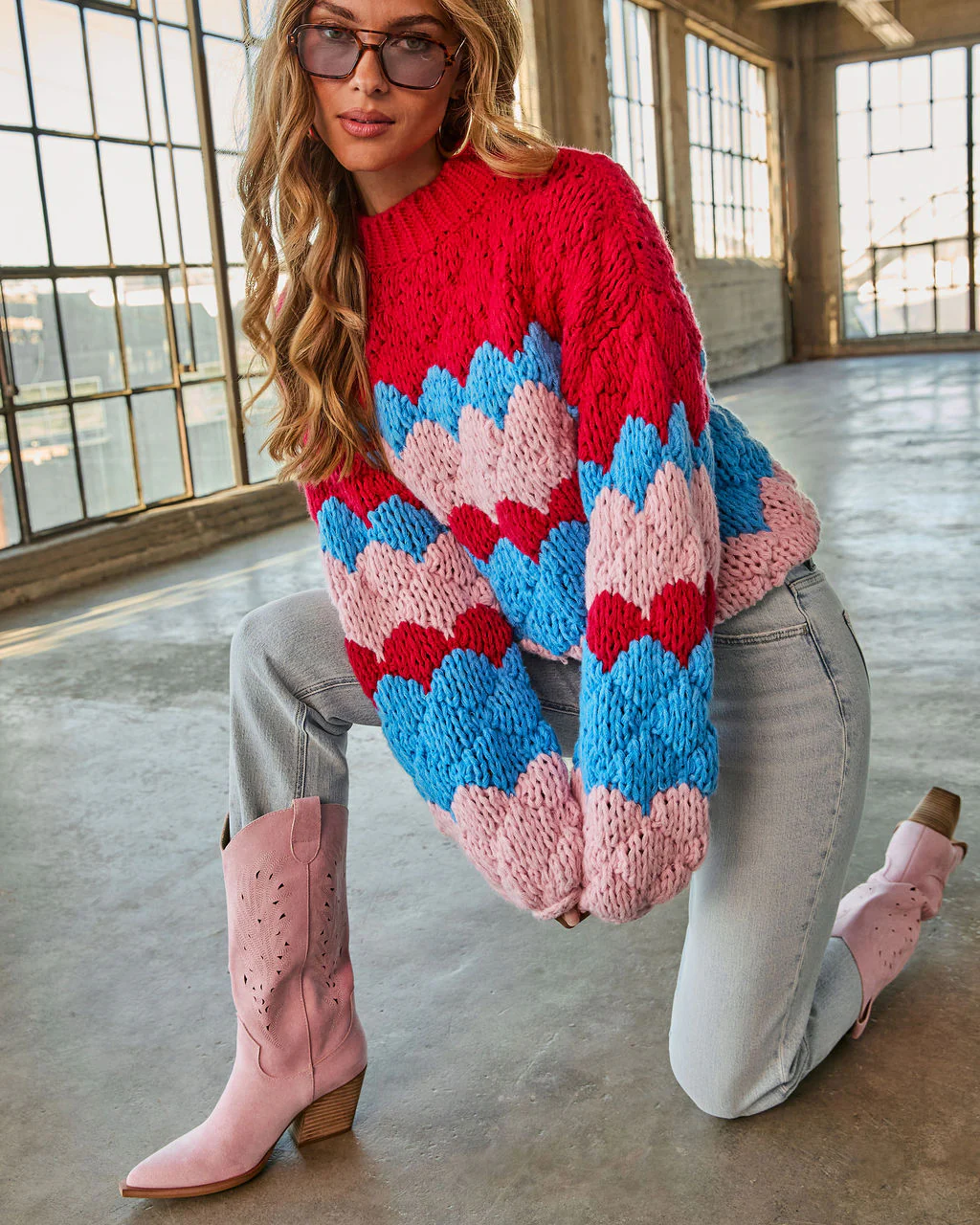 Freyie Abstract Mock Neck Chunky Knit Sweater - Image 3