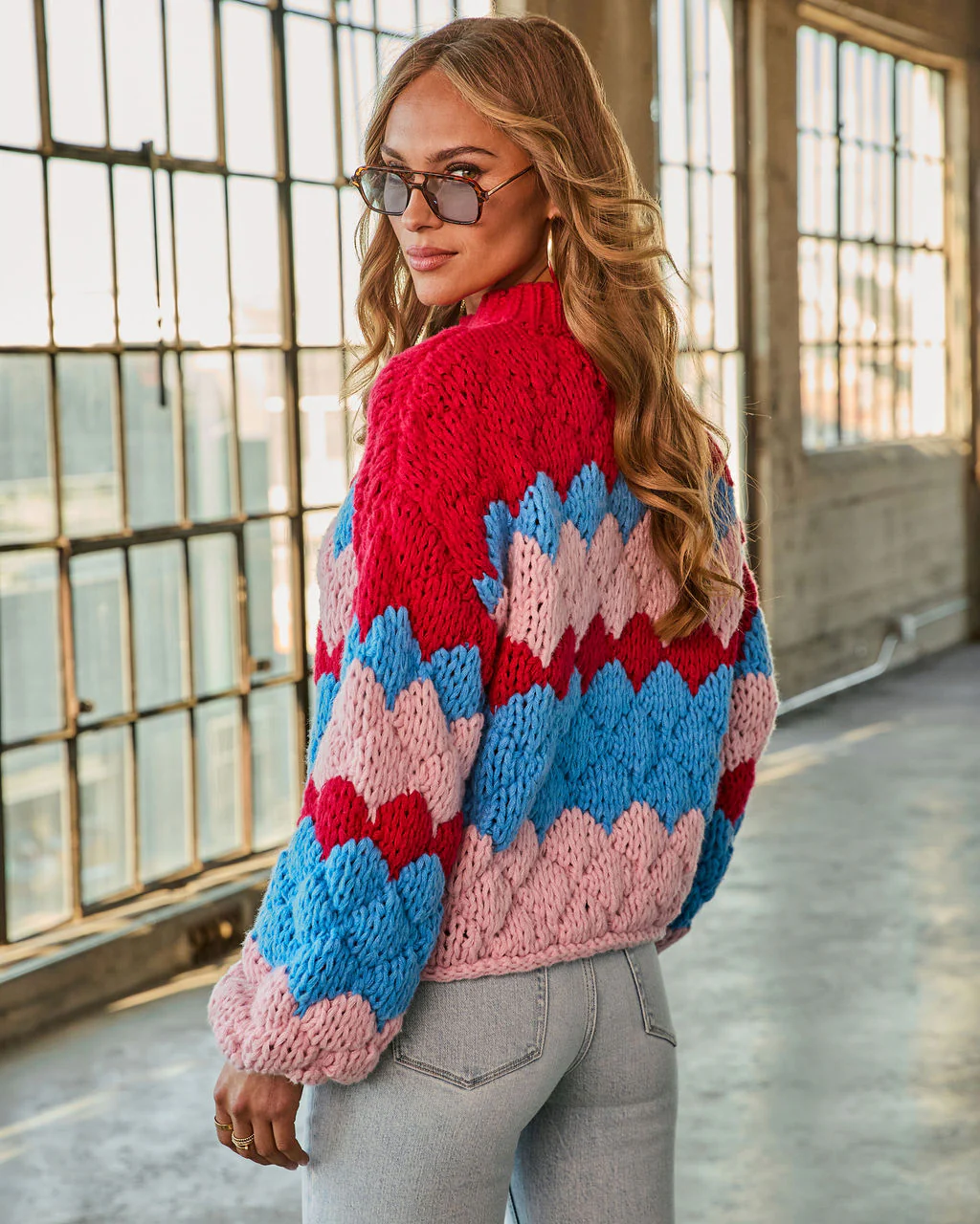 Freyie Abstract Mock Neck Chunky Knit Sweater - Image 4