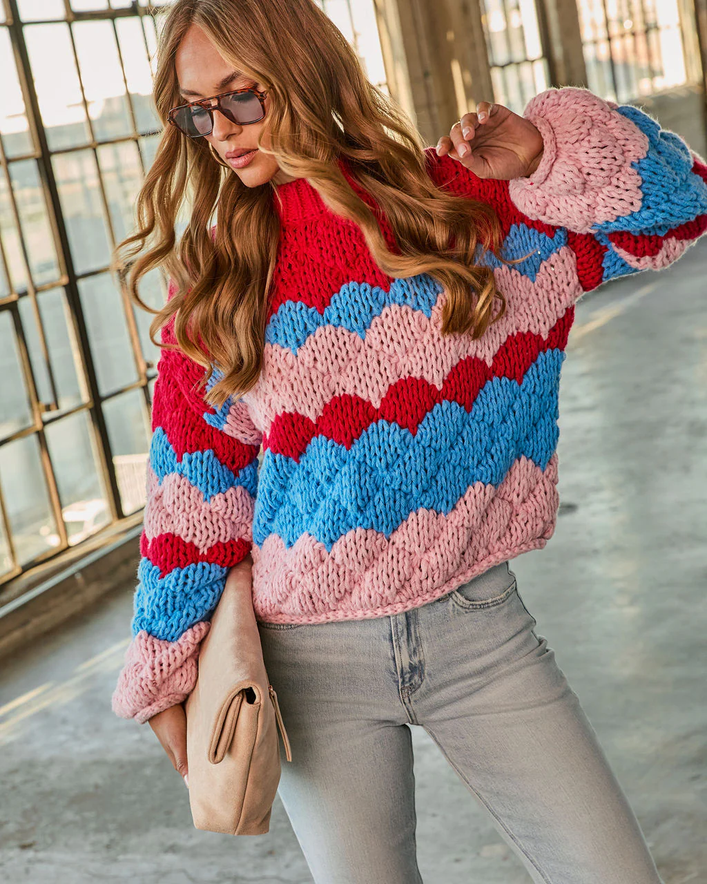 Freyie Abstract Mock Neck Chunky Knit Sweater - Image 5
