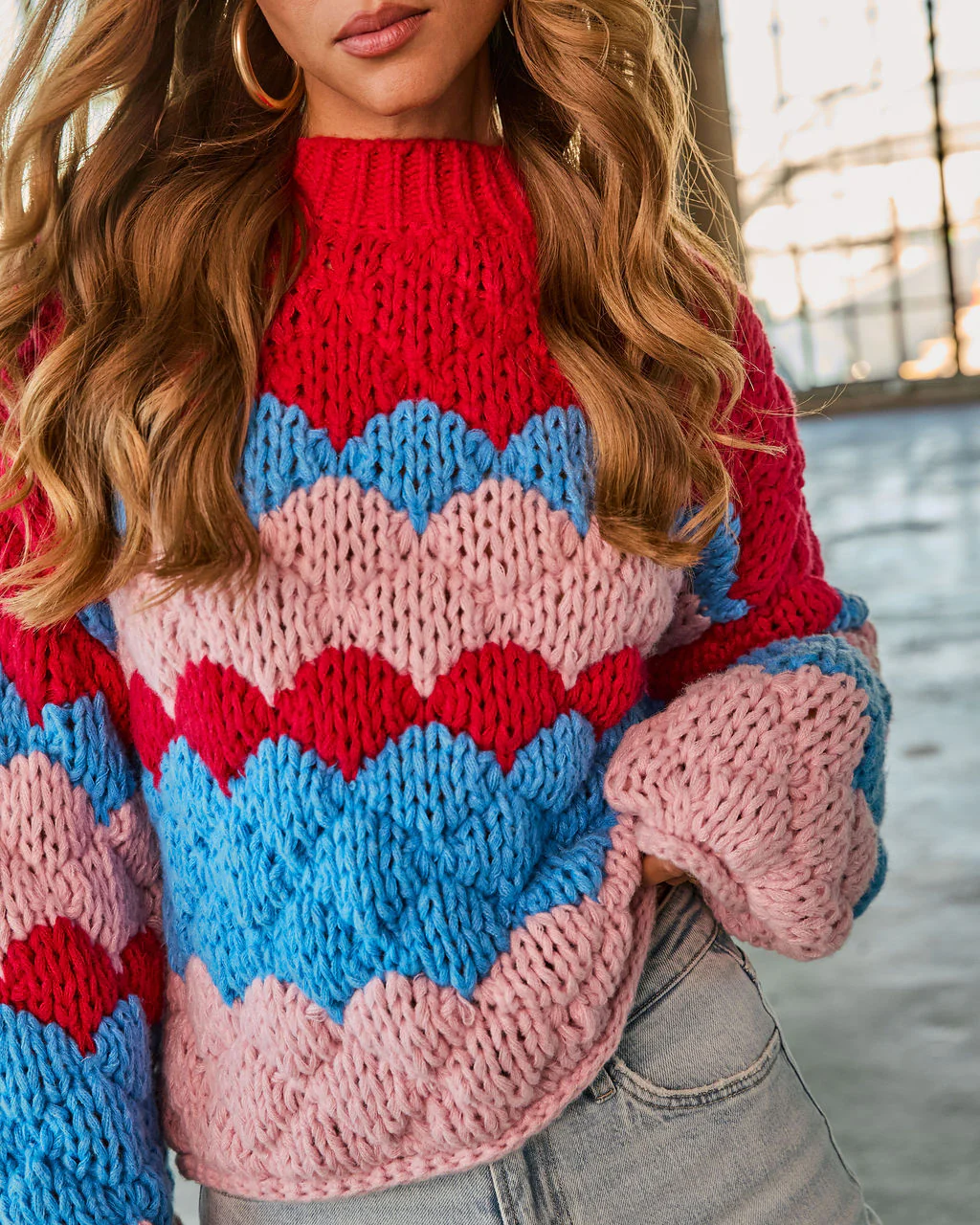 Freyie Abstract Mock Neck Chunky Knit Sweater - Image 6