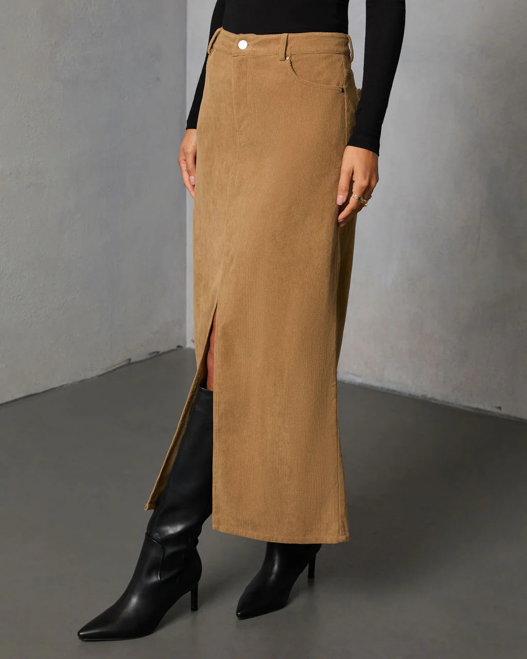 Ganita Corduroy Slit Midi Skirt - Image 3