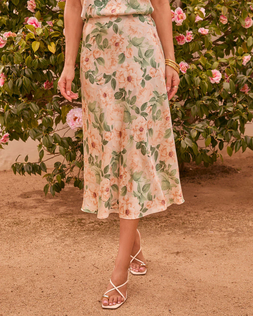Garden Affair Floral Satin Midi Skirt - Image 2