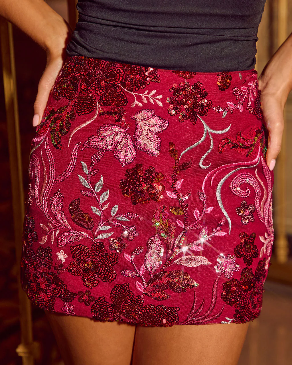 Garden Drop Sequin Embellished Mini Skirt - Image 3
