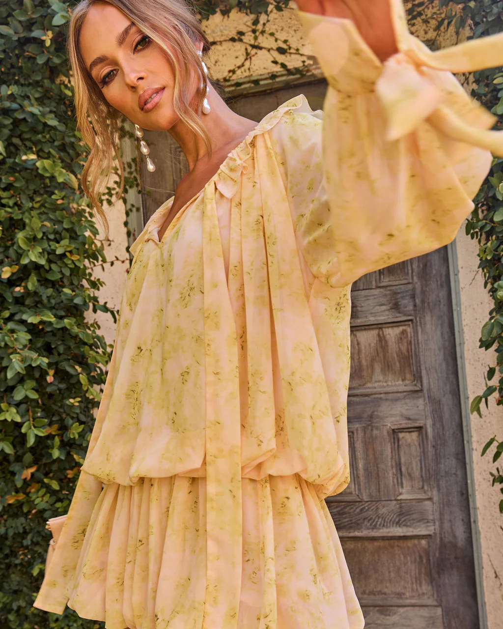 Garden Story Floral Bubble Hem Mini Dress - Image 3