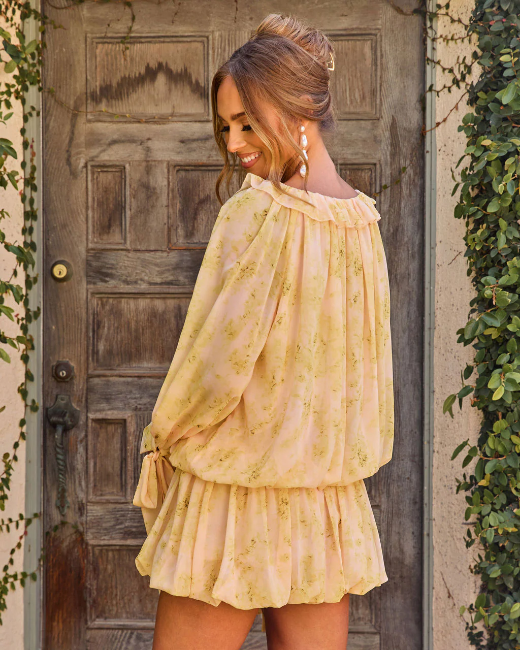 Garden Story Floral Bubble Hem Mini Dress - Image 4
