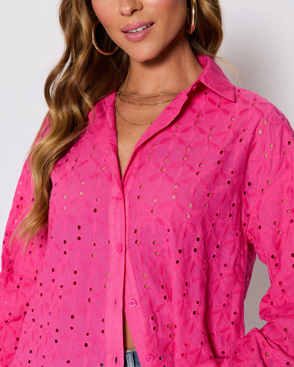 Garden Stroll Eyelet Floral Button Down Top - Image 11