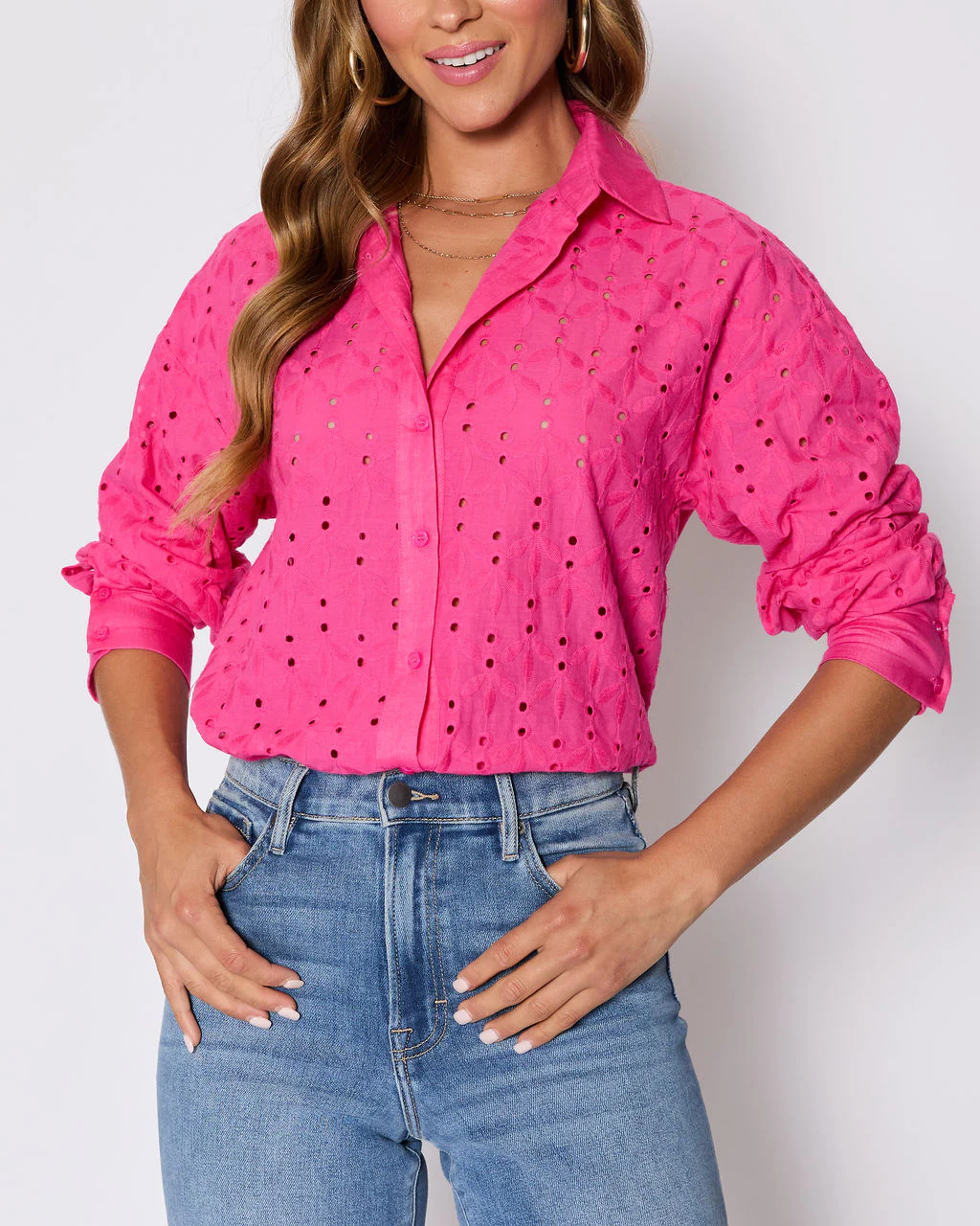 Garden Stroll Eyelet Floral Button Down Top - Image 12
