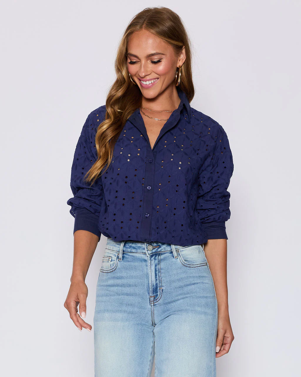 Garden Stroll Eyelet Floral Button Down Top - Image 5
