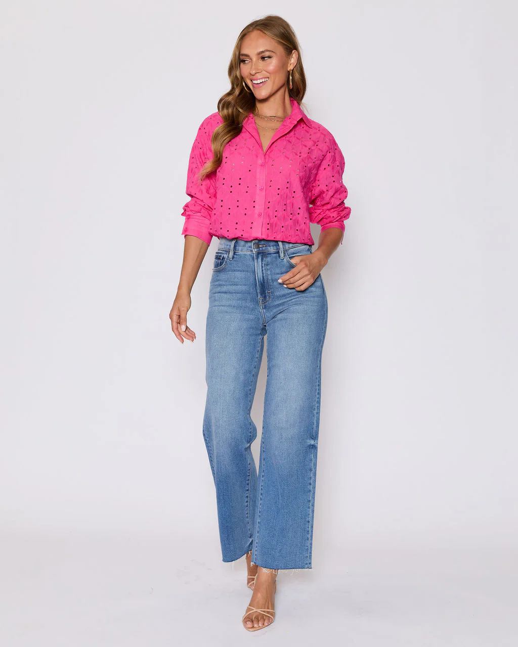 Garden Stroll Eyelet Floral Button Down Top - Image 8
