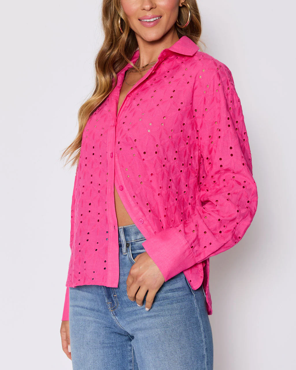Garden Stroll Eyelet Floral Button Down Top - Image 9