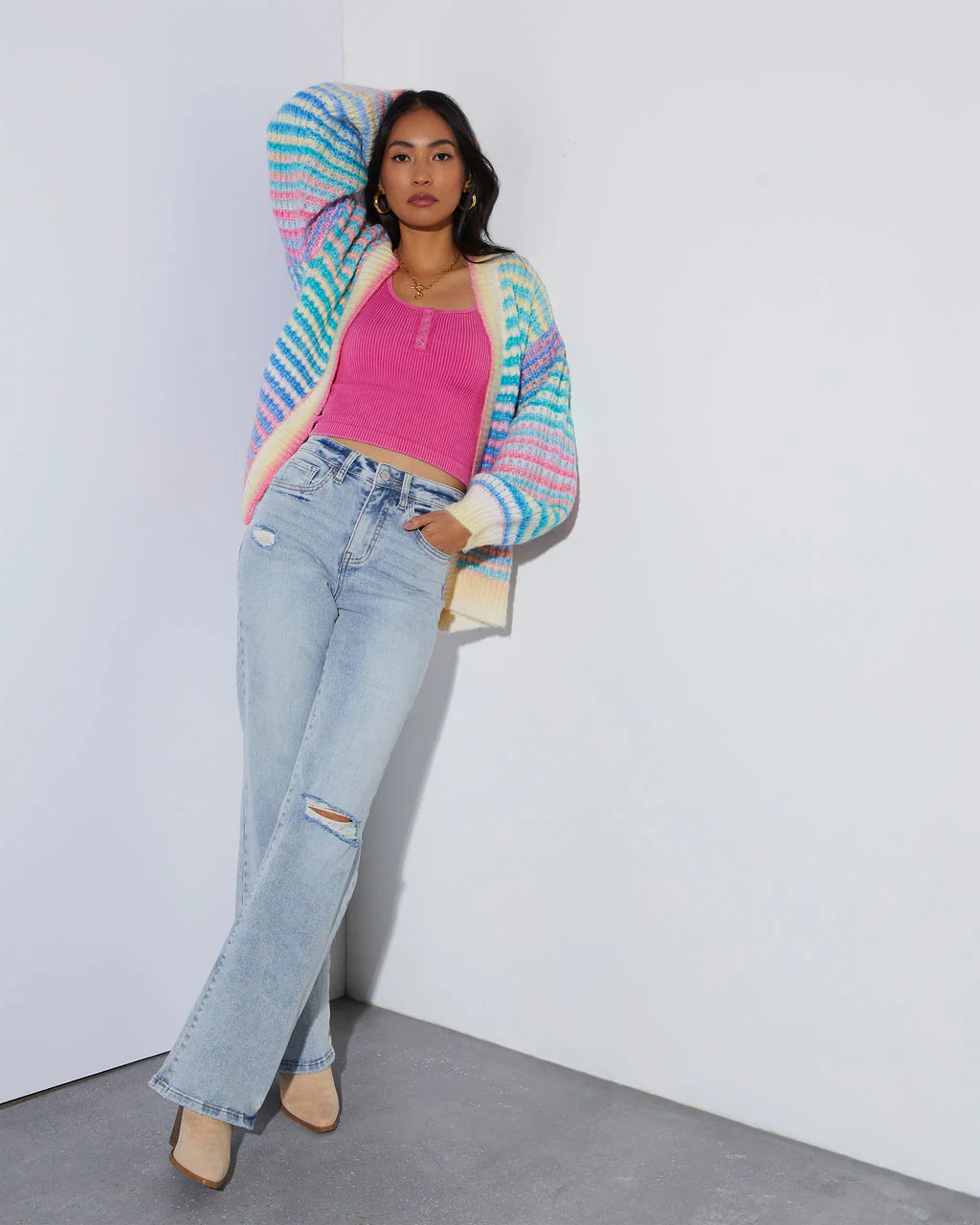 Gayle Knit Stripe Open Front Cardigan - Image 2